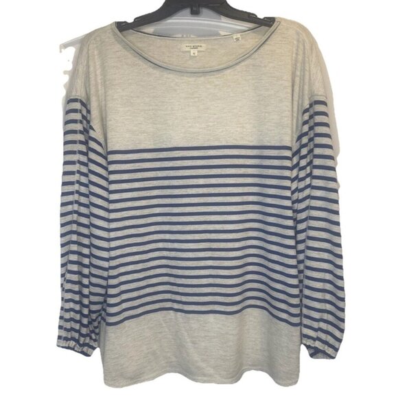 Max Studio London Women’s Blue Striped Pullover Puff Long Sleeve Top Sz 1X - Picture 1 of 11